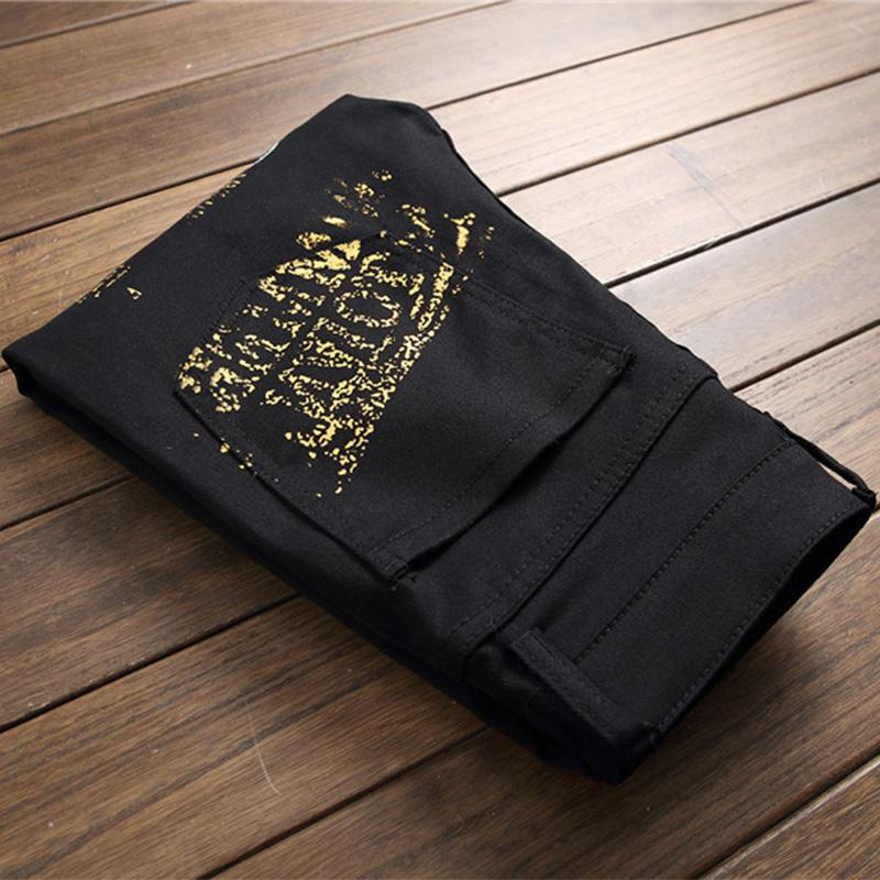 High Street Fashion Herren Jeans Nachtclub Schwarz Weiß Farbe Persönlicher Designer Bedruckte Jeans Herren Punk Hose Skinny Hip Hop Jeans