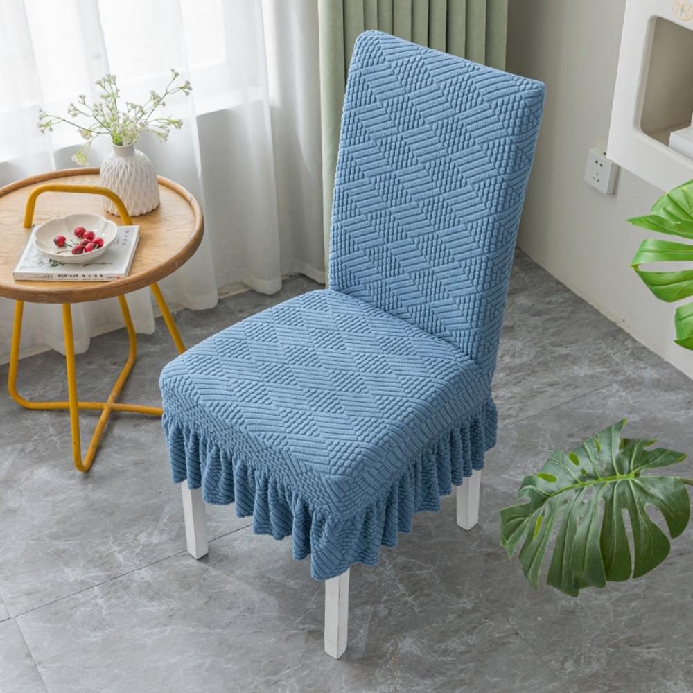 Stretchable Chair Covers Skirt Style Universal Dining Seat Cushion Set with Backrest for Home