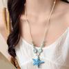 Beads Blue Starfish Collarbone Chain Contrast Color Exquisite Neck Pendant  for Gifts