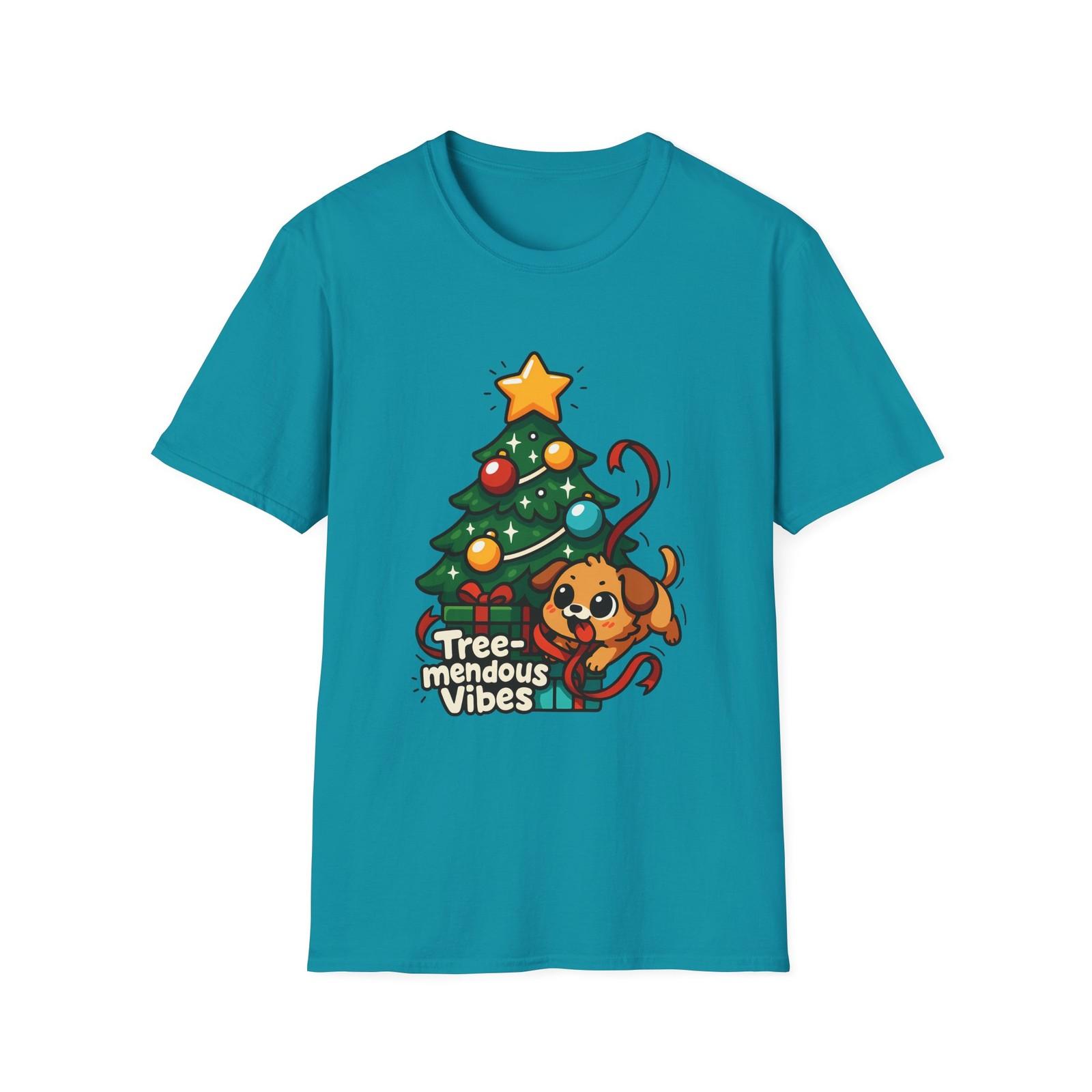 Unisex Softstyle T-Shirt Mens Womens Tees Top Chibi Christmas Tree Playful Puppy Cute Whimsy Holiday 4XL
