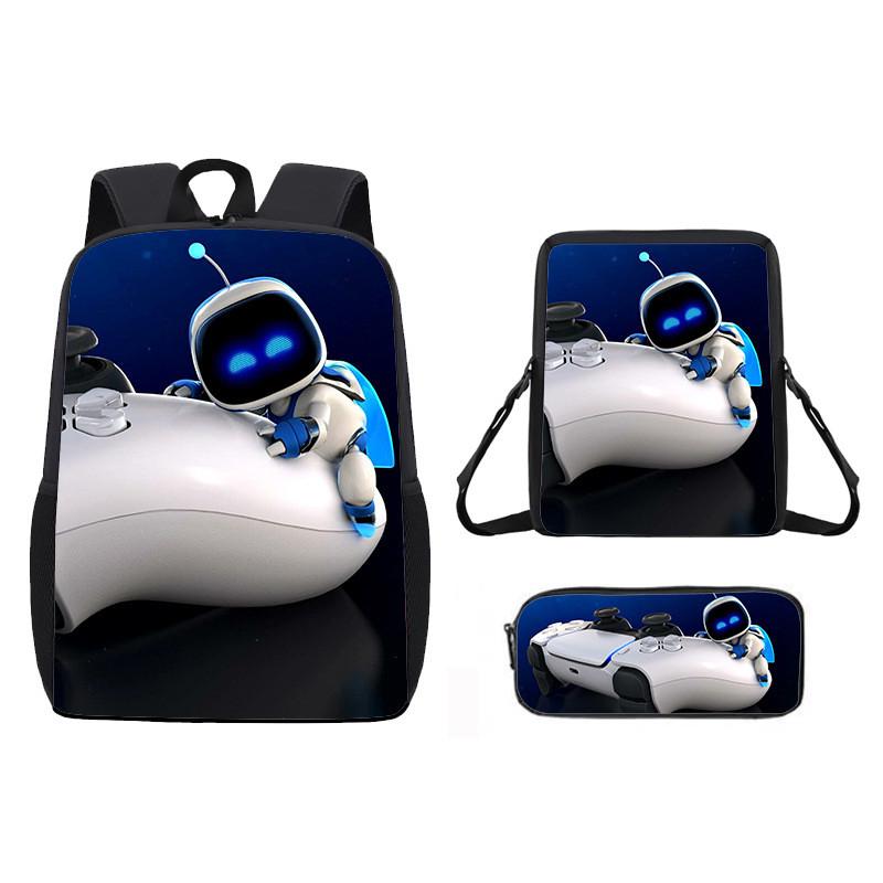 Astro Bot Cartoon Pattern Backpack Shoulder Bag Pencil Case Three Set Piece