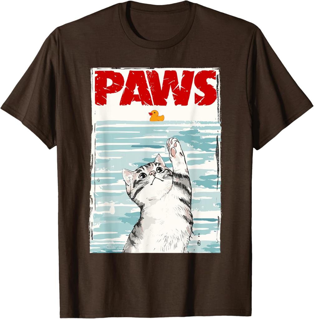 Paws Jaws Parody Cat Rubber Duck Graphic TShirt Men Women Casual Cotton Tee