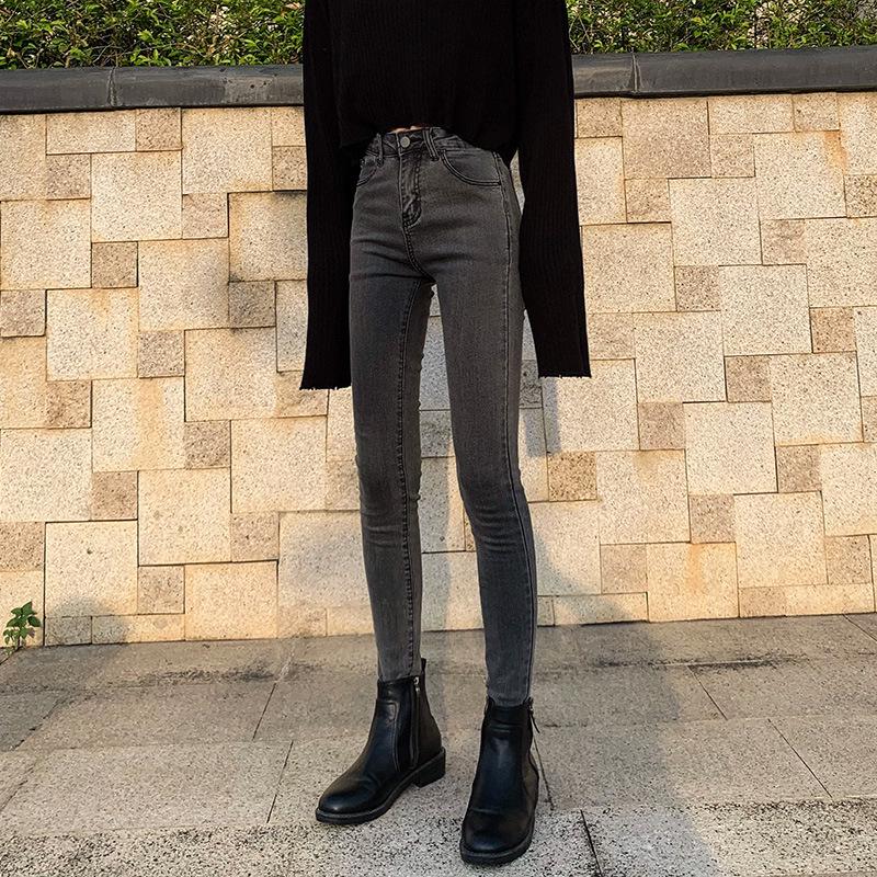 

High-Waisted Slim Fit Stretch Cropped Jeans for Students 28 сірий колір