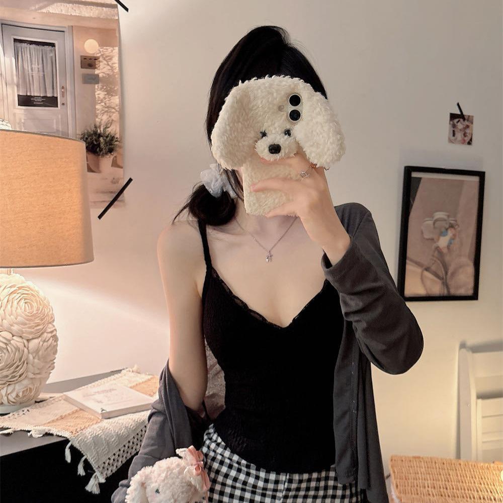 #Summer New Spice Girl Style Lace Splicing Sling Vest Slim and Thin Women's Fixed Belt Chest Pad