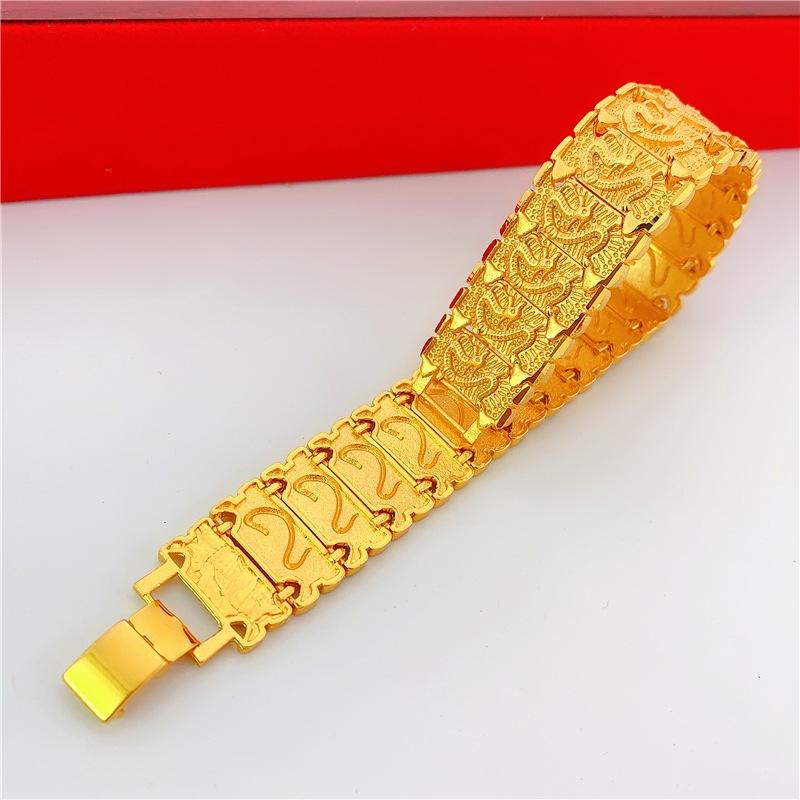 Bold Macho Thick Dragon Pattern Couple Bracelet 24K Gold AU999 - Thick Bold Design, 3D Dragon, Matching Couple Style