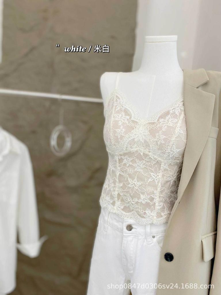 Popular Lace Sling Vest for Women with Chest Pad, Sweet and Slim Inside, Warm Backing Top Can Be Outside
