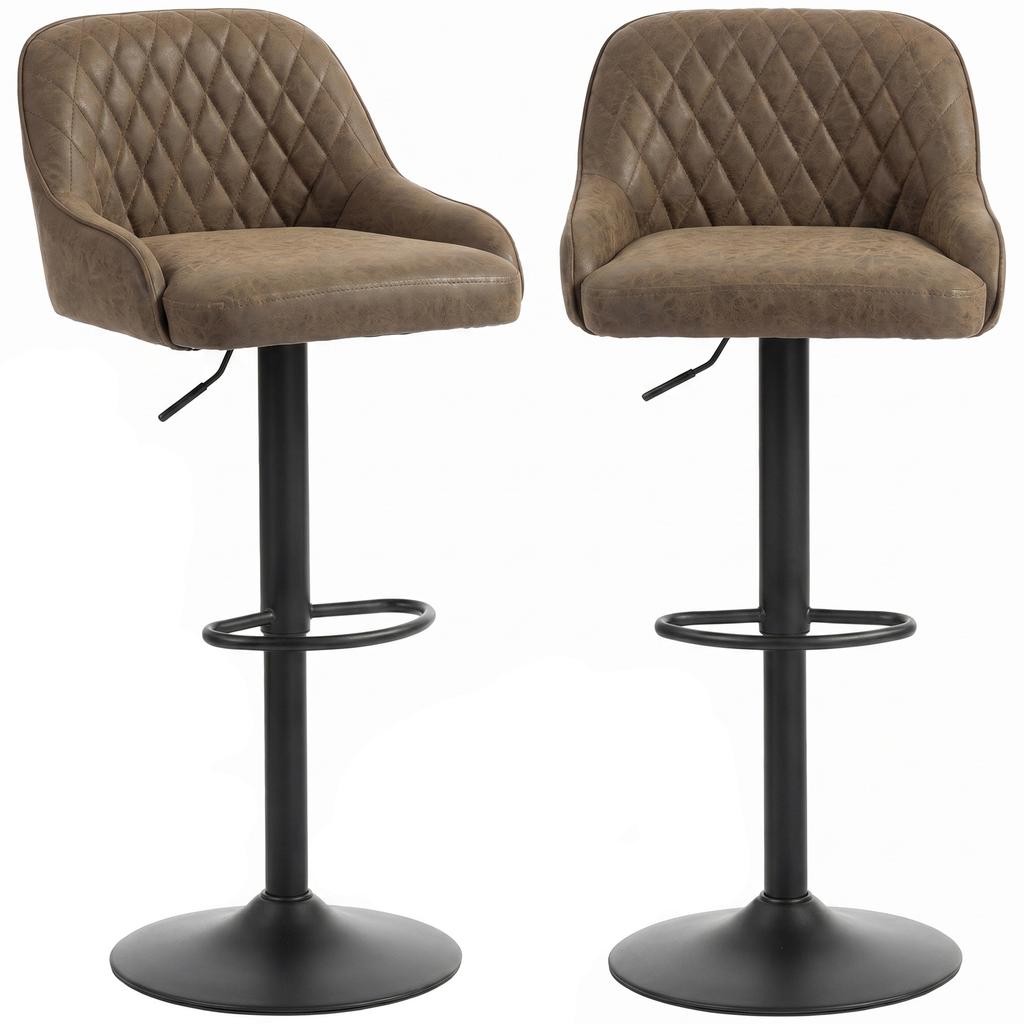 Bar Stools, Set of 2, High Kitchen Stools, Swivel Seat, Adjustable Height, Dark Brown