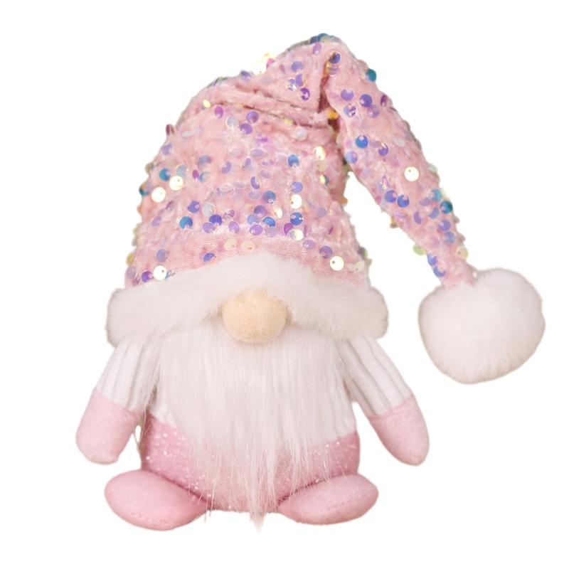 

Lovely Pink Dwarfs Figurine Mini Punsin Toy With Color Sequined Hat/Dress for Christmas Home Decoration 1