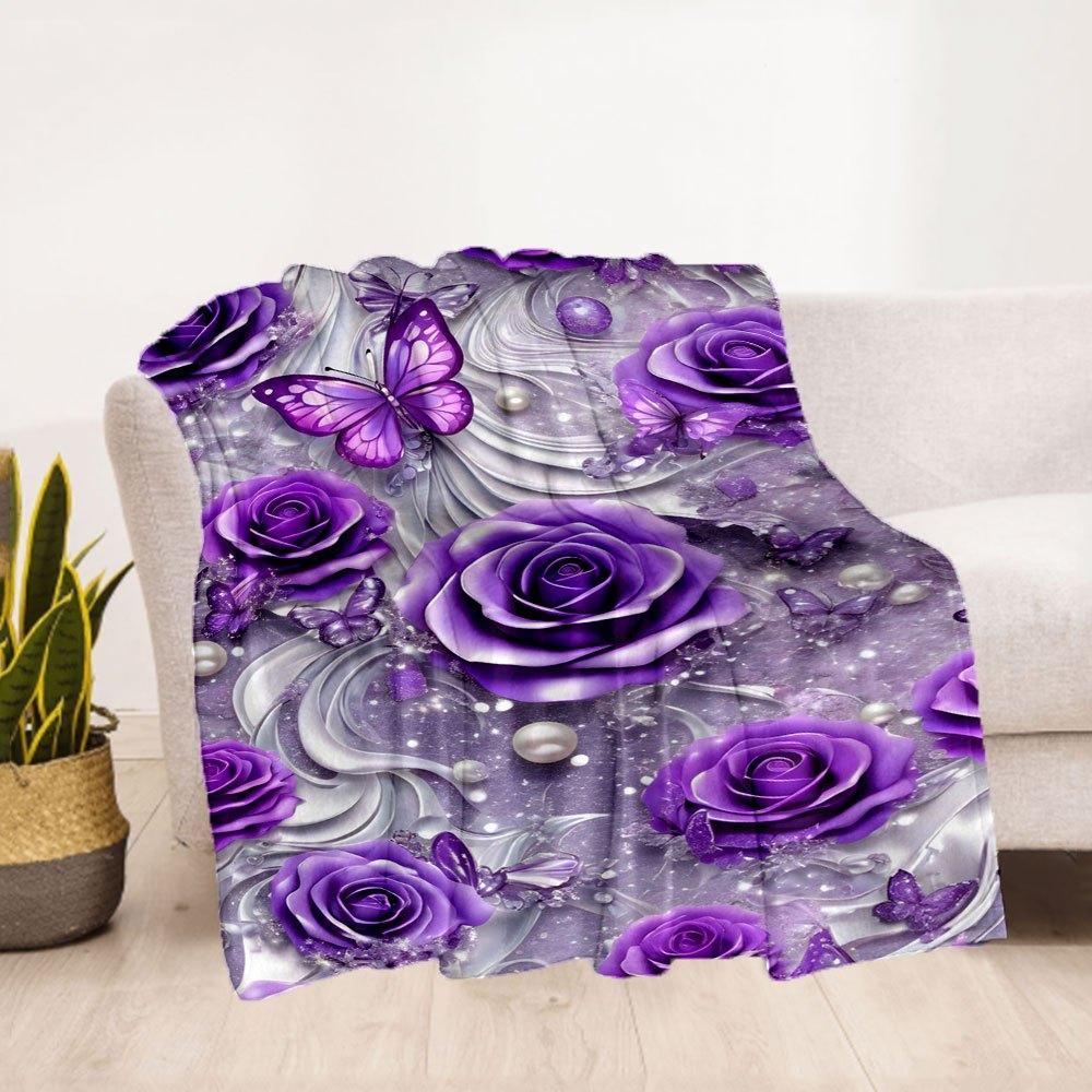 "Purple Rose Butterfly Pearl Wallpapers for iPhone"Blanket Flannel Throw Blanket for Sofa, Bed, Travel, Camping, Office, Couch, Chair, And B