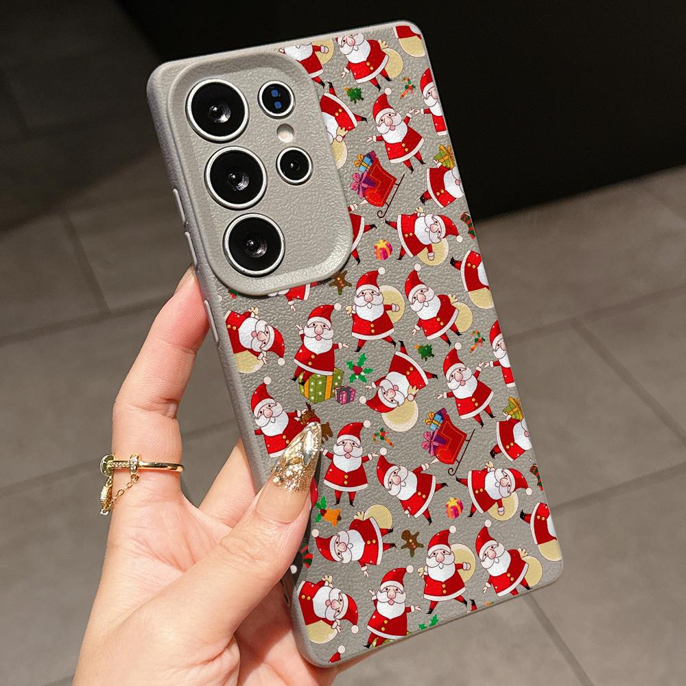 Samsung A07 Xiaomi Redmi 13C 14C for iPhone 17 Pro Max Infinix Realme Phone Cases Soft Brown Leather Pattern TPU Case NY59 Santa Claus Happy New Year