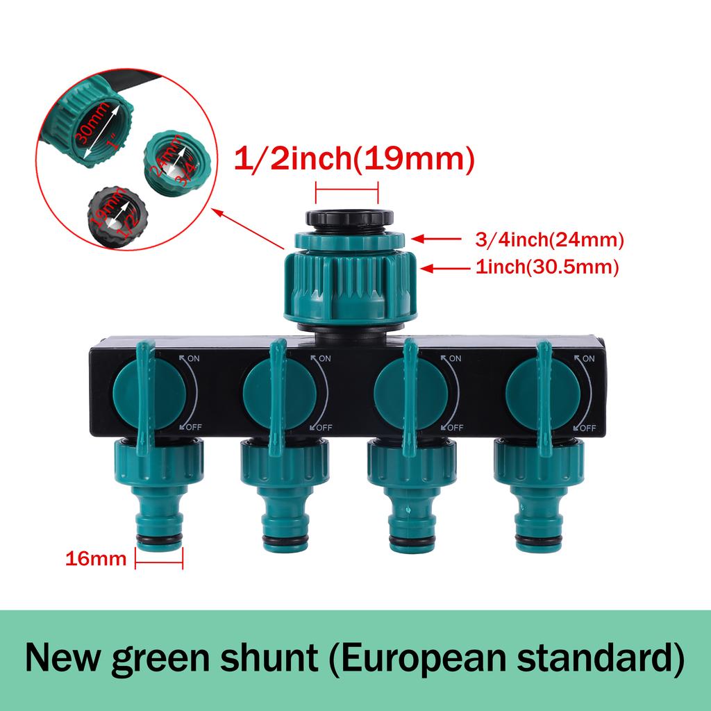 4-Way Water Splitters 1" To 3/4" To 1/2" Thread European Standard Female Thread Water Faucet Watering Connector Fittings Valve