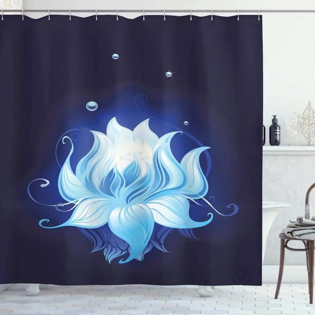 Lotus Shower Curtain BlackWhite Flower Magic Elegant Floral On Black Background Modern Simple Unique Art Women Bathroom Curtain