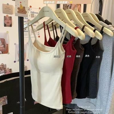 Autumn and Winter Vest Women's Warm Suspenders Integrated with Chest Pads, Polished Primer, Slim Underwear, Piled and Thickened Outerwear Top