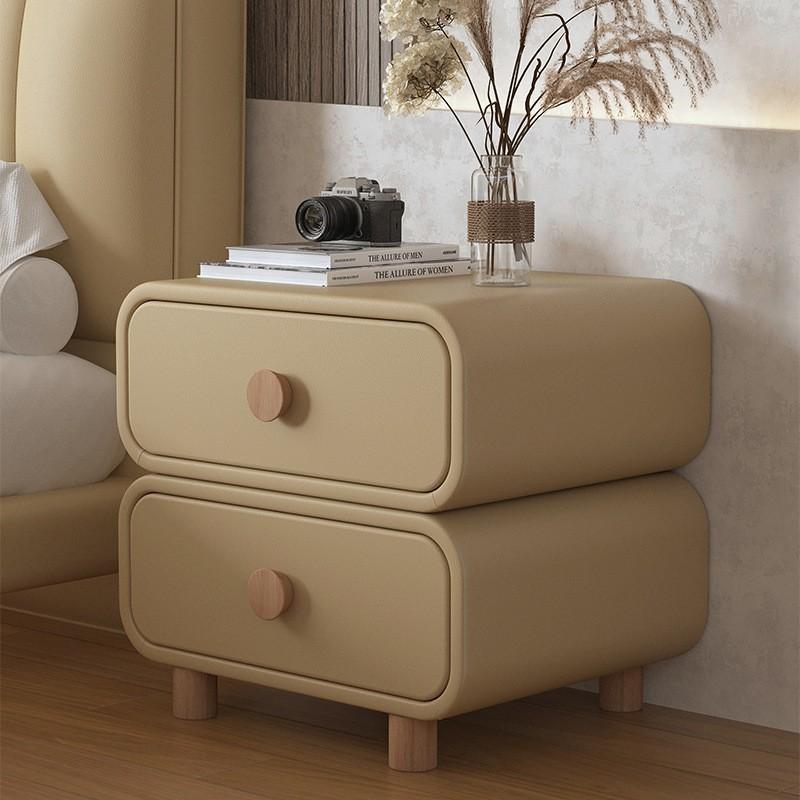 Cream Style Nightstand Leather No Assembly Modern Minimalist Bedroom Bedside Table Small Storage Cabinet New 2025