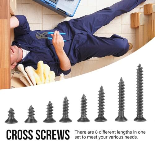 Walfront M2 Screws, 800-Piece Black Carbon Steel Countersunk Head Self-Tapping Screw Set with Box, 8 Lengths, Cross Head, M2 Black Carbon Steel Counte