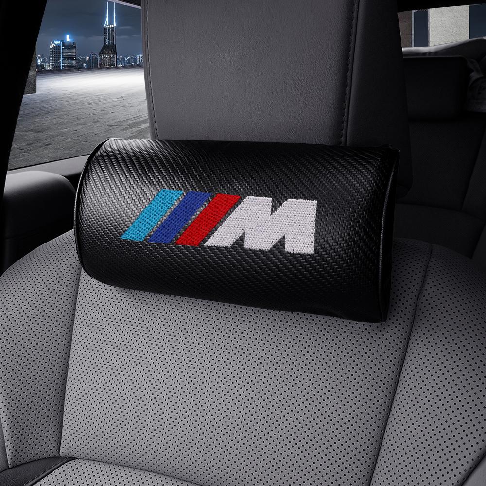 KSMH6 Car Sticker Pressure Relief Massage Headrest Pillow Soft Elastic Carbon Fiber Car Neck Pillow Comfortable For BMW M Accessory