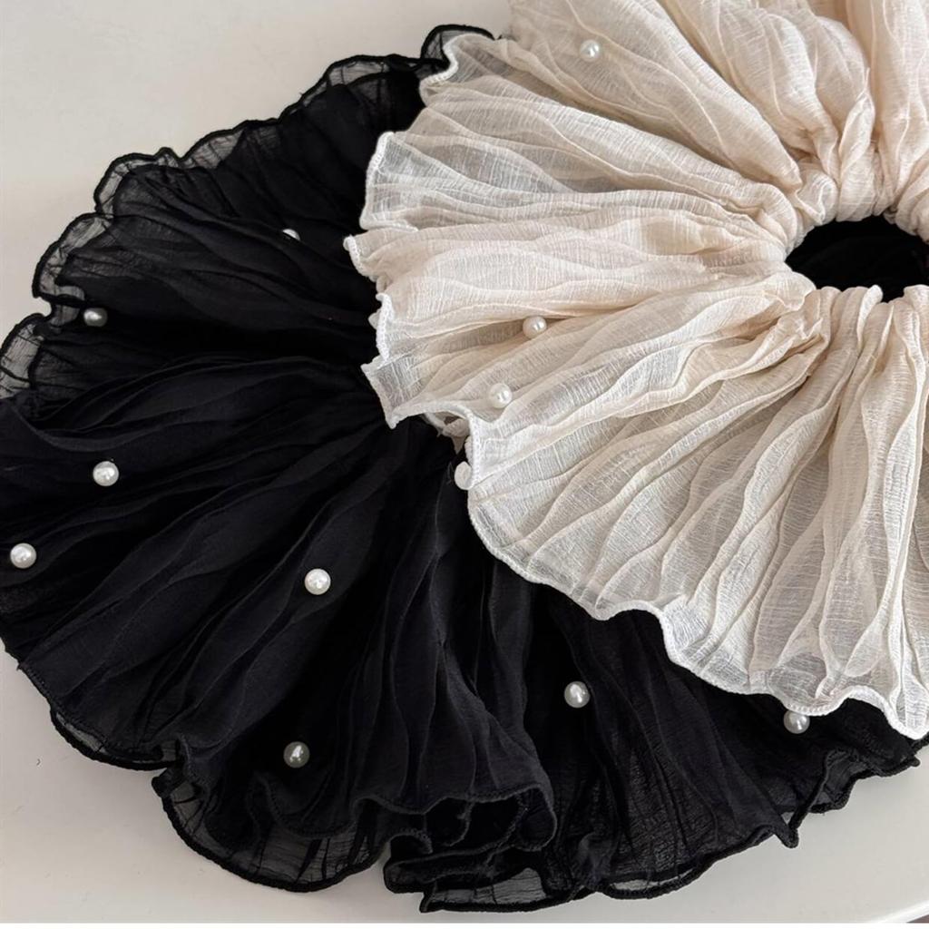 Langzu Large Pearl Satin Hair Elegant and Stylish for Everyday Leaves No Adds Volume to Hair Scrunchies, Ties, Use, 2-Piece Set, Marks, Hair, Women's