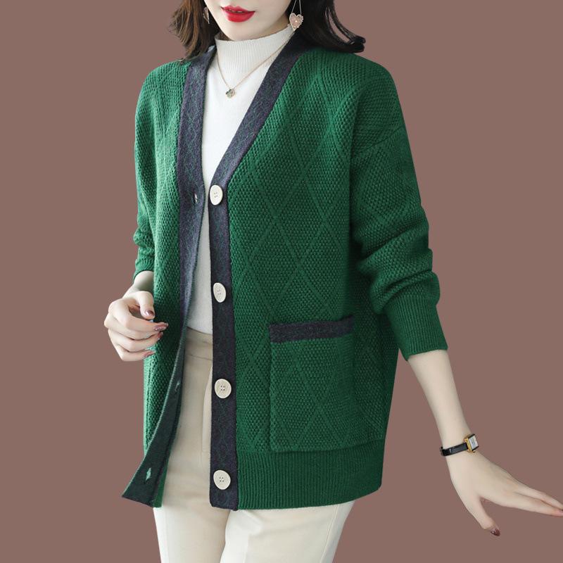 Knitted Cardigan Women's Sweater Jacket Spring and Autumn Loose V-neck Sweater Top