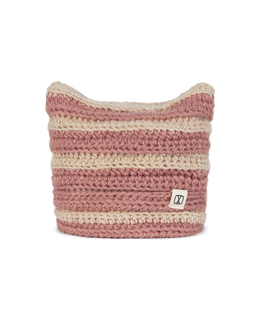 Bajal Square Label Striped Crochet Beanie Pink