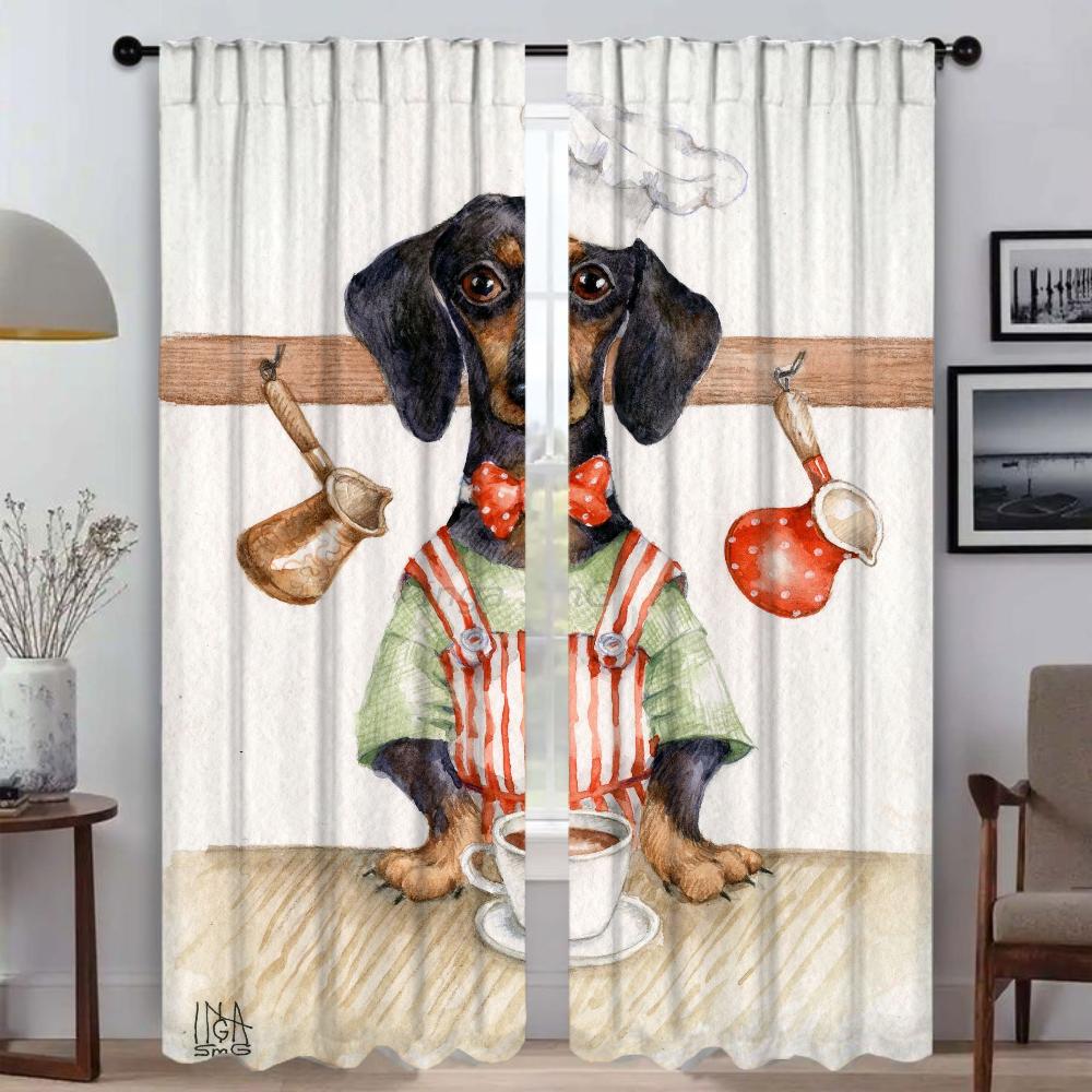 Dackel Fenster Vorhang für Zimmer 2 Paneele Modern Wohnzimmer Vorhänge Jalousien Heim Innenvorhänge Trennwand Tüll für Schlafzimmer