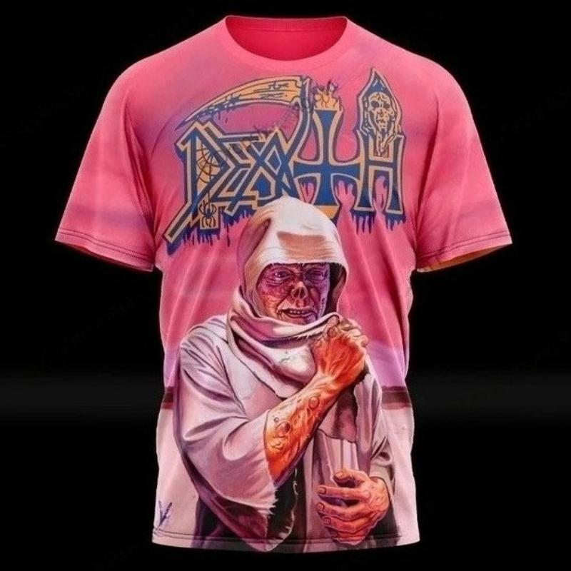 Heavy Metal Rock Band Death 3D gedrucktes T-Shirt Herren und Damen Mode Straße Amerikanischer Retro Hip-Hop Kurzarm Top