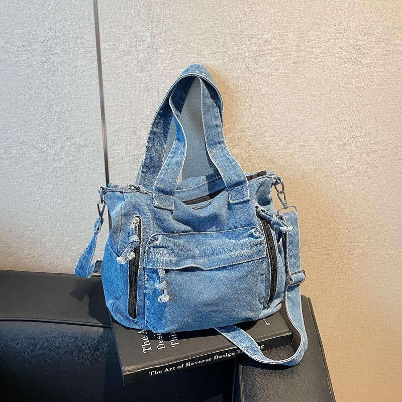 Lazy wind bag women s large-capacity Korean version casual messenger bag commuter work handbag retro denim shoulder bag синий