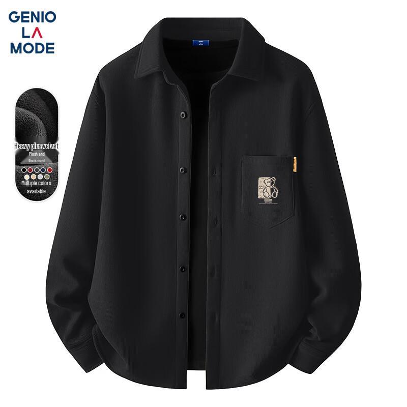 GENIOLAMODE Men s Corduroy Fleece-Lined Shirt Jacket L