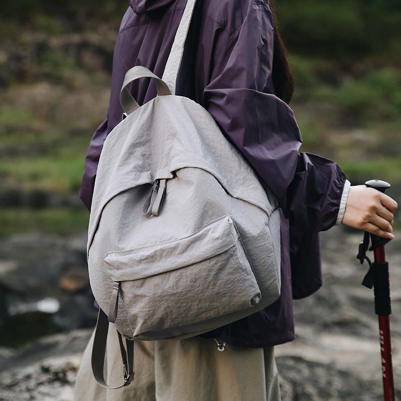 Harajufeng Student Backpack Simple And Lightweight Medium Backpack Lightweight Waterproof Travel Solid Color Commuter Bag