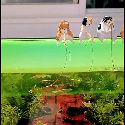 1PC Cartoon Fishing Cat Decor Fish Tank Landscape Ornament Aquarium Landscaping Accessories Fish Jar Decoration Fish Goldfish Bowl