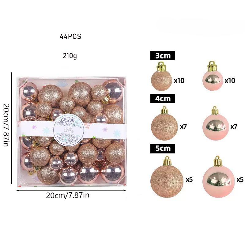 

44PCS High-quality Plastic Christmas Ball Set 3cm 4cm 5cm 7 Colors Xmas Ornament Ball Suspensable Xmas Baubles Home рожевий колір золота