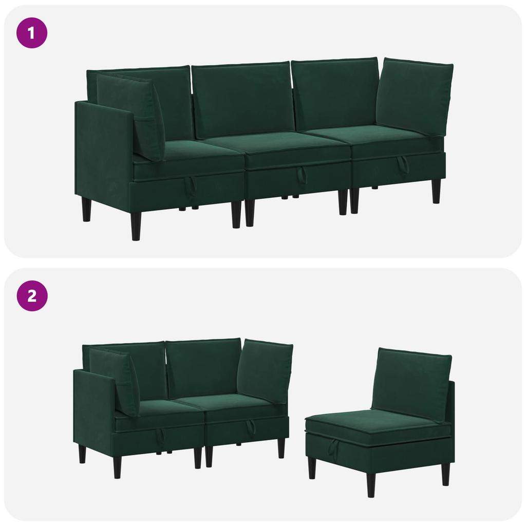 Living Room Set with Cushions 3 pcs Dark Green Velvet