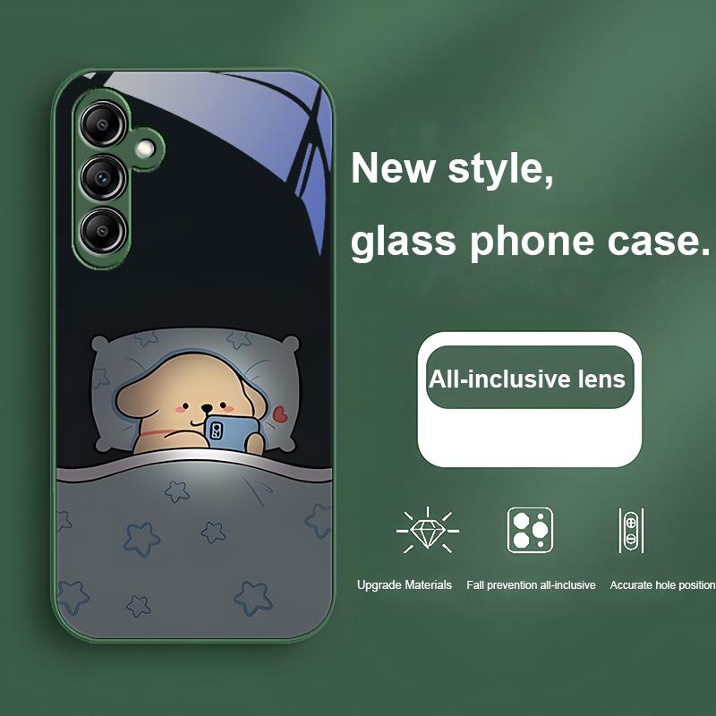 Staying Up Late Dog Male For Samsung Galaxy A01 02 03 Core A04 A14 4G A13 54 34 31 20 25 23 22 5G S21 Ultra S20 Glass Phone Case
