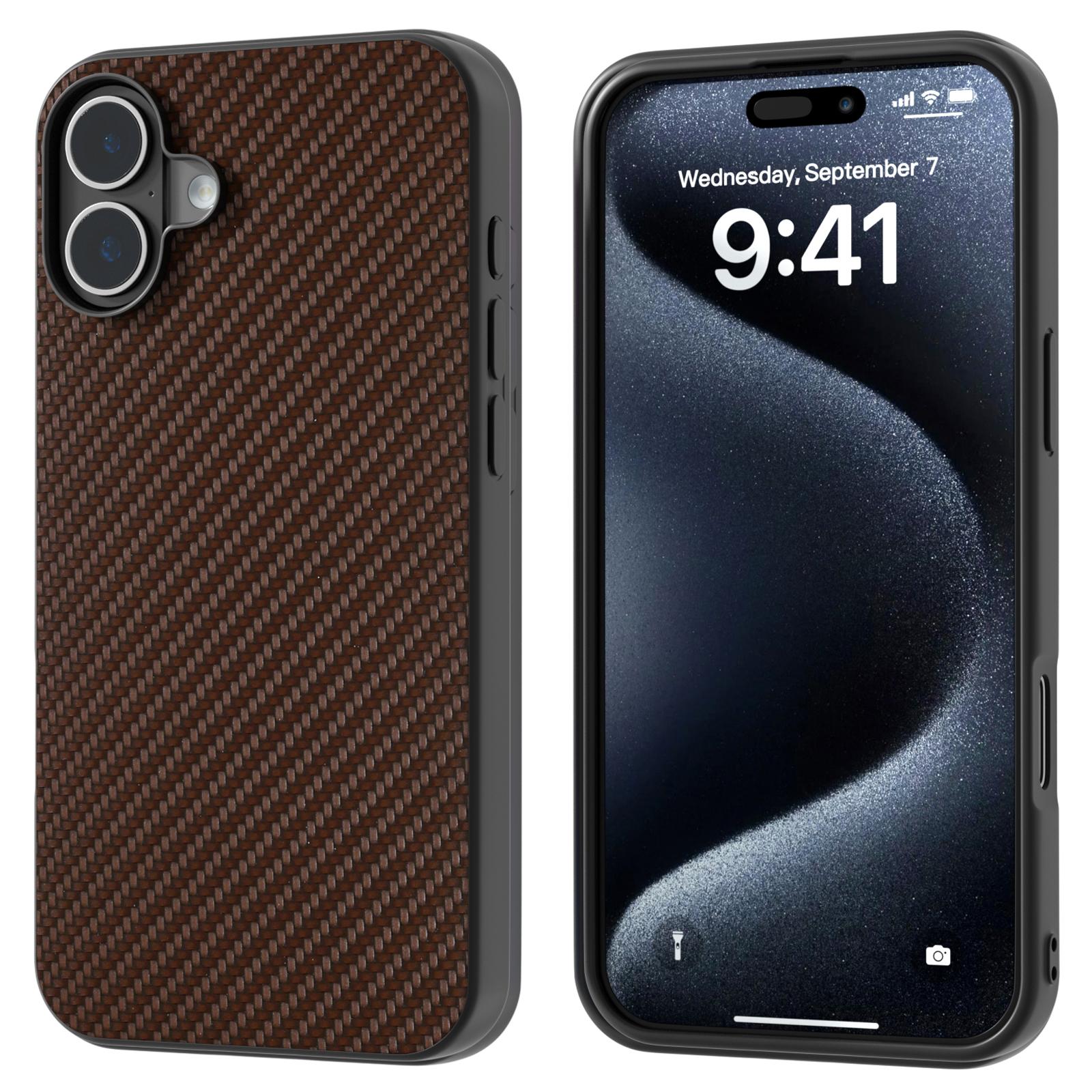 

ABEEL For iPhone 16 Case Carbon Fiber Texture PU Covered Phone Shell