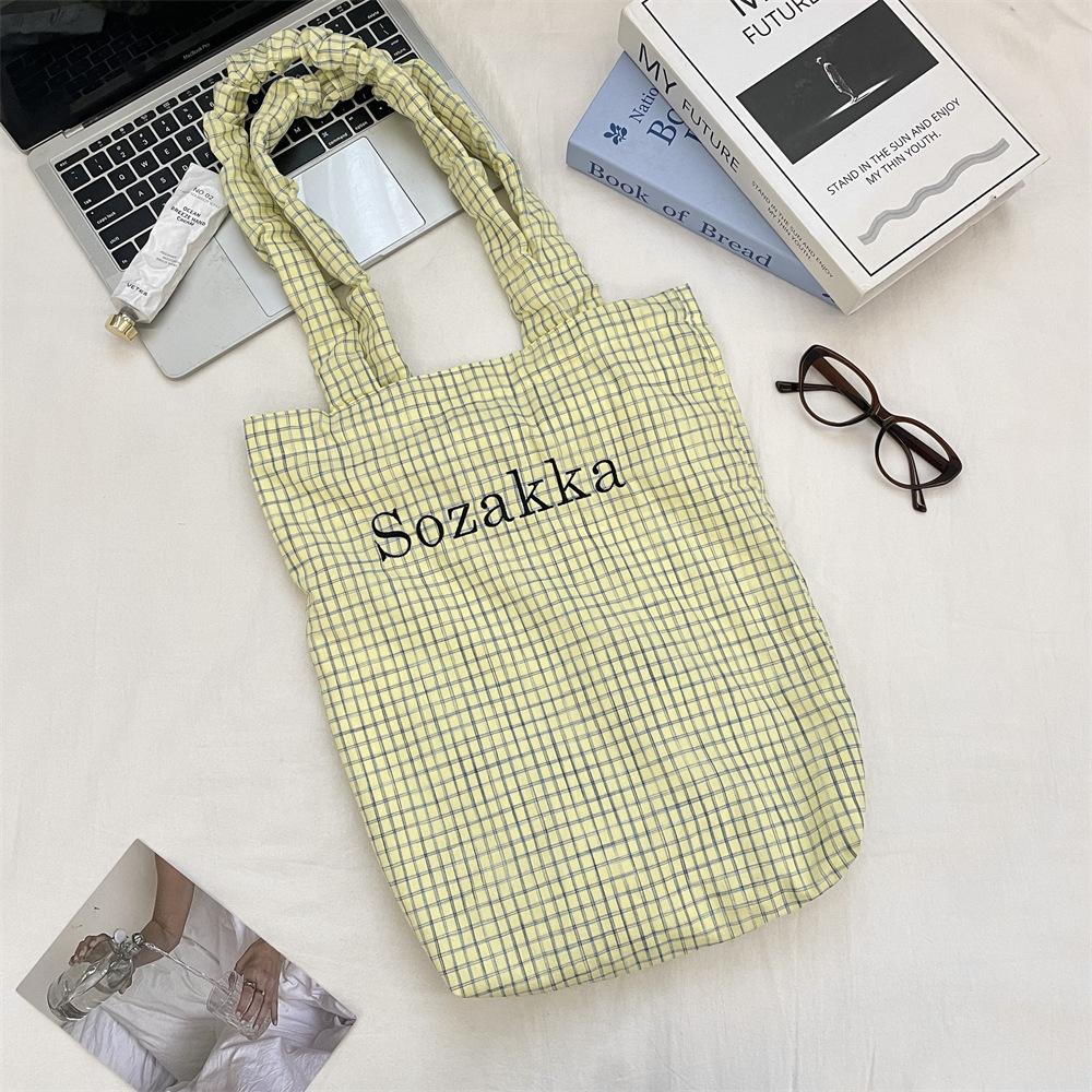 Sweet Canvas Bag Tote Bag Autumn Large Capacity Fashion Printed Plaid Contrast Shoulder Bag
