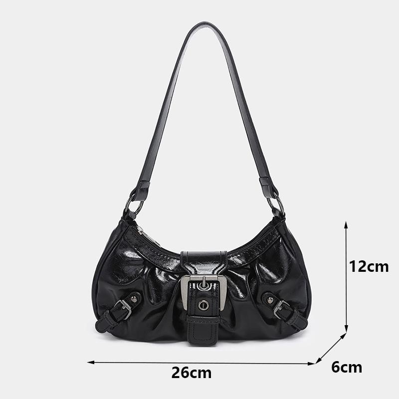 Yogodlns Retro Plisserad Axelväska Mode Maillard Hot Girl Underarmsväska Läder Punk Motorcykelväska Kvinnor Vardagliga Hoboväskor