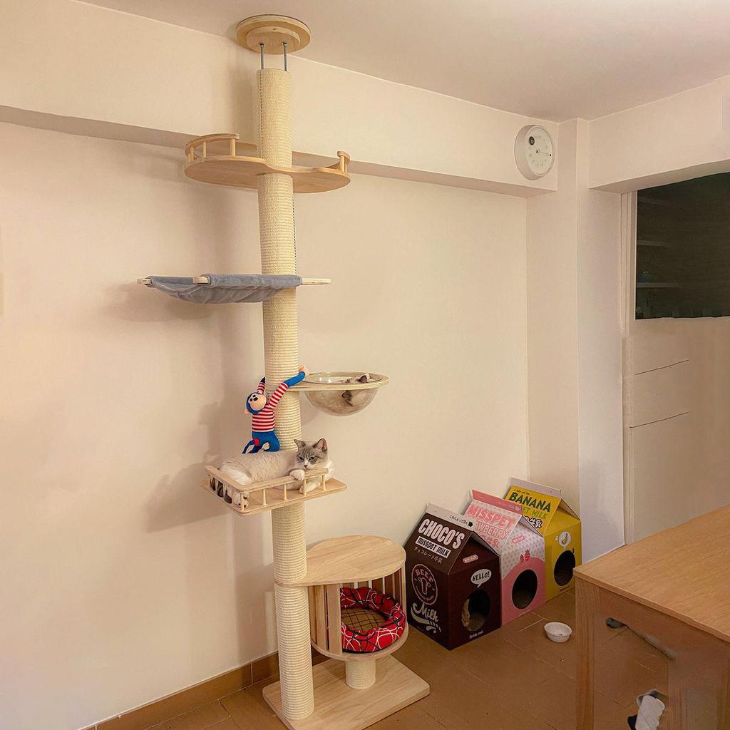 Solid Wood Cat Condo & Bed with Integrated Tree and Space-Saving Design for Large and Small Cats