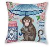 1/4pcs 2D Flat- Chinoiserie Monkey Holding Blue Umbrella Decorative Throw Pillow Cover Home outdoor decoration cushion cover