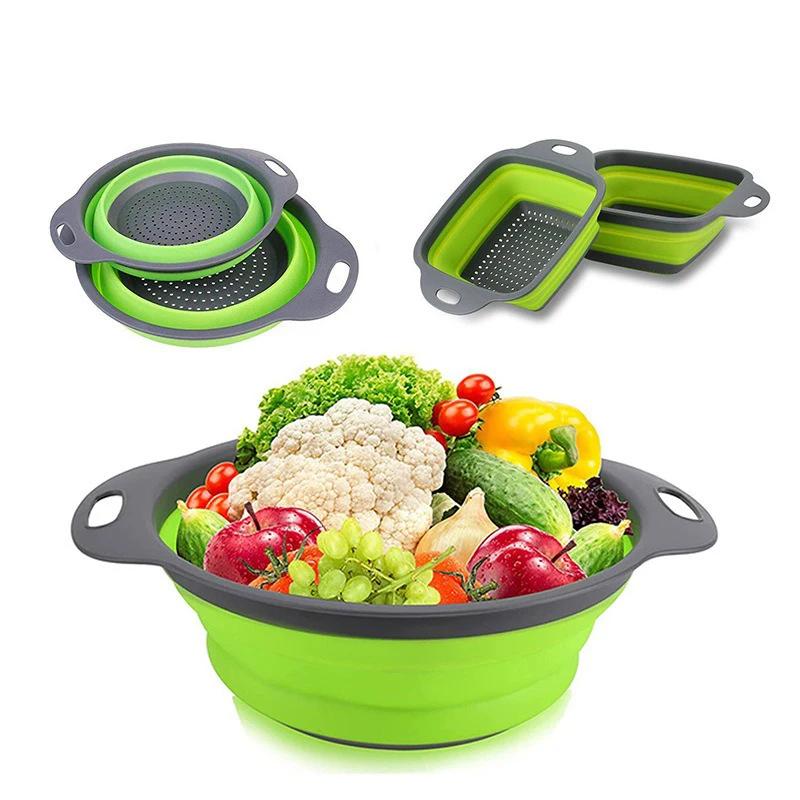 Silicone Folding Drainer Basket Portable Kitchen Strainer Fruit Vegetable Washing Folding Drainer Kitchenware Drain Device GLW01