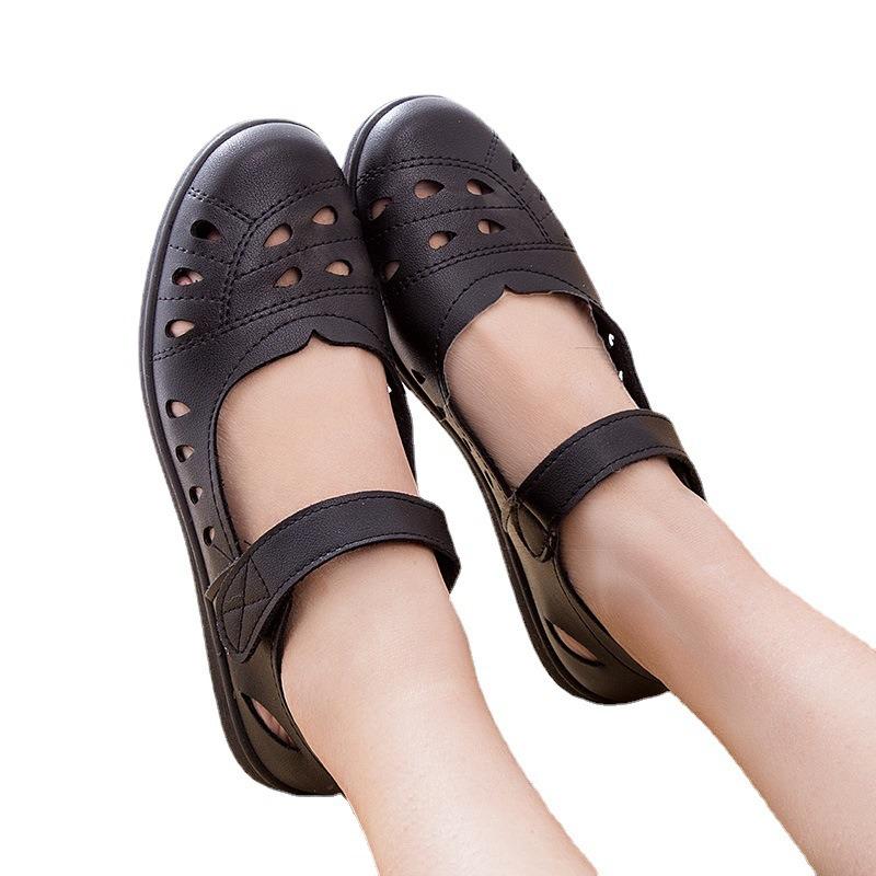 Baotou hollow soft-soled shoes single shoes spring comfortable flat-soled women's shoes hole sandals new models for the elderly