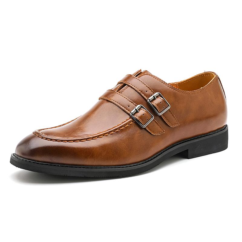 Fashion New Monk Strap Loafers New Men's Pointed Double Belt Buckle Leather Shoes Male Designer Formal Wedding Dress Homecoming Footwear
