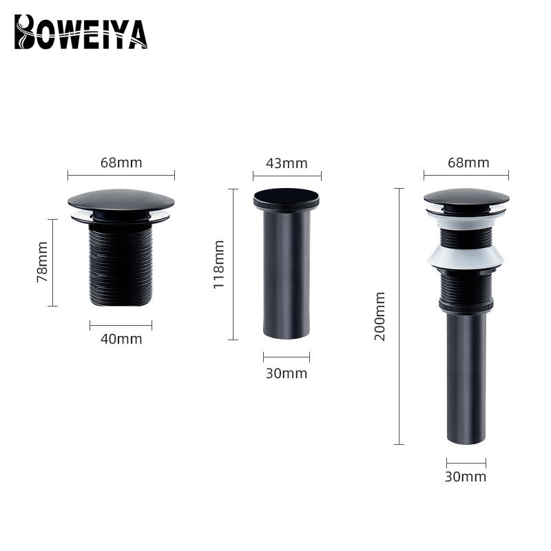 Accessories Brass Big Size Assembly Matte Black Bathroom Basin Vessel Sink Push Down Pop up Drain Plugs Without Overflow