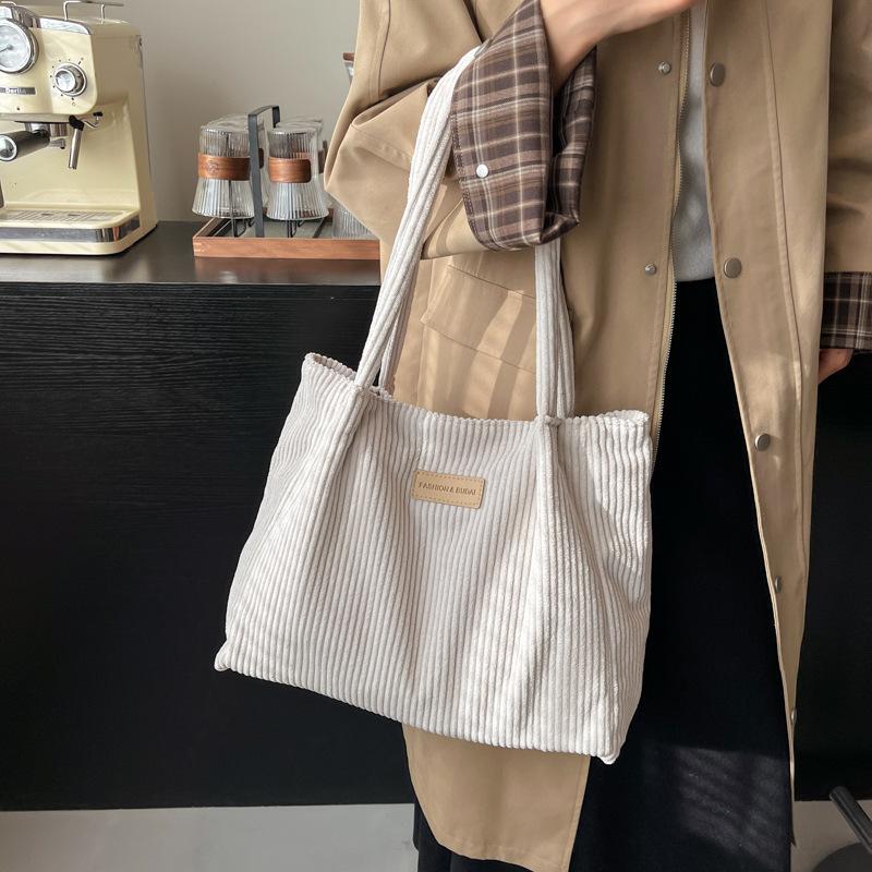 Large Capacity Corduroy Canvas Bag Schoolgirl Commuter Handbag Fashion Casual Shoulder Tote Bag