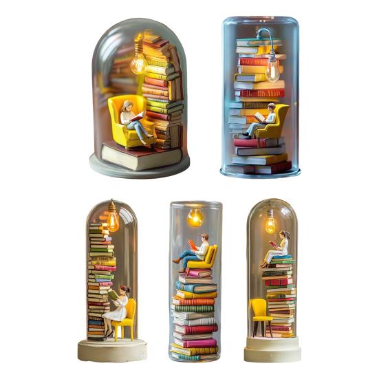 Reading In Tube Night Light Miniature Reader Figurine Statue Home Office Desktop LED Decorative Lamp Ornament Book Lover Gifts
