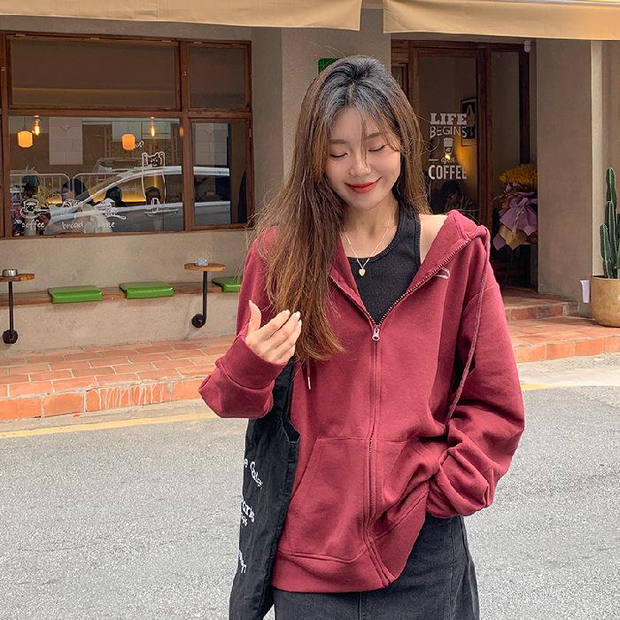 Lazy wind light gray sweater jacket women's loose oversize Han Fan zipper cardigan early autumn 2026 new models