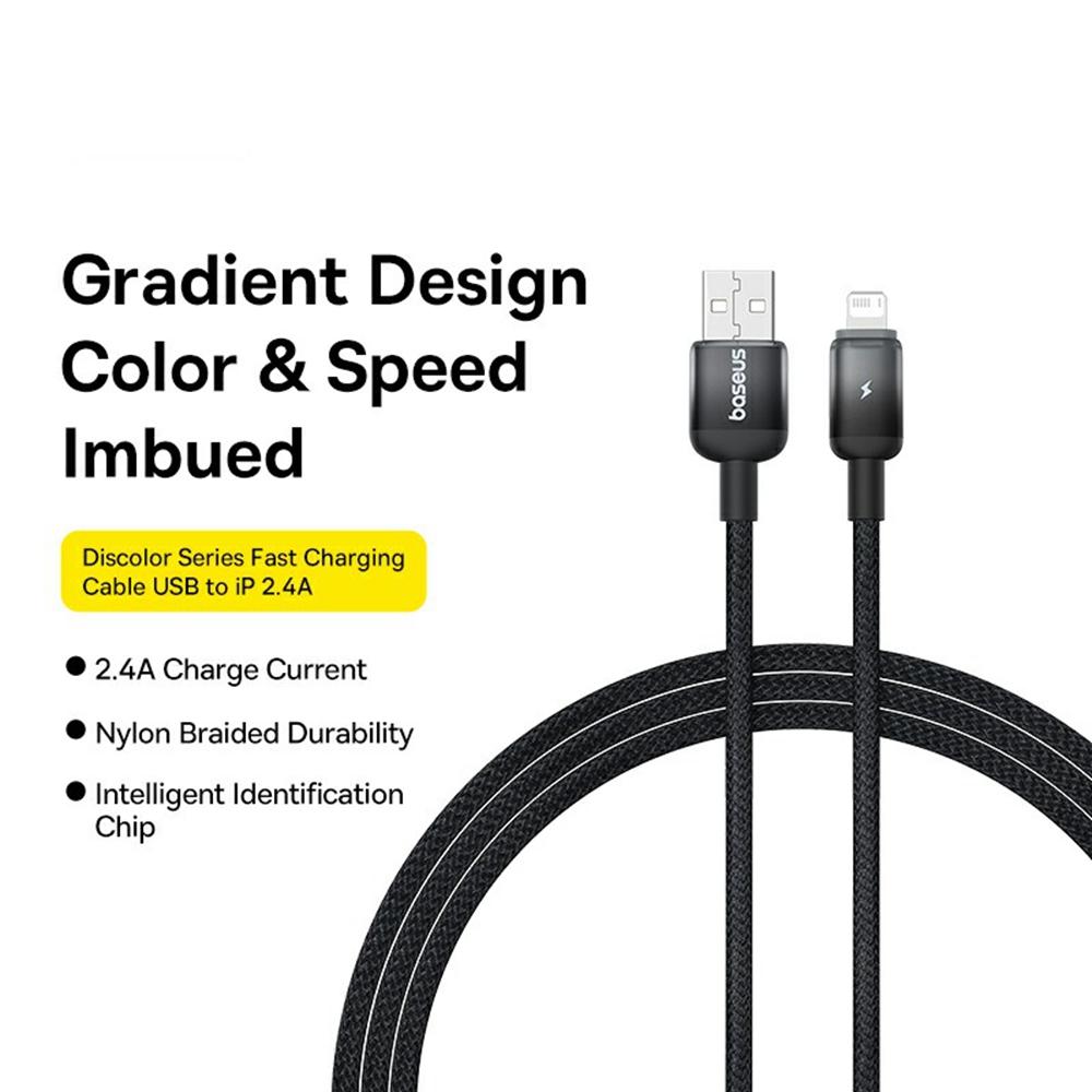

BASEUS Discolor Series 1m Fast Charging Cable USB-A to iP 2.4A Nylon Braided Data Cord Blue