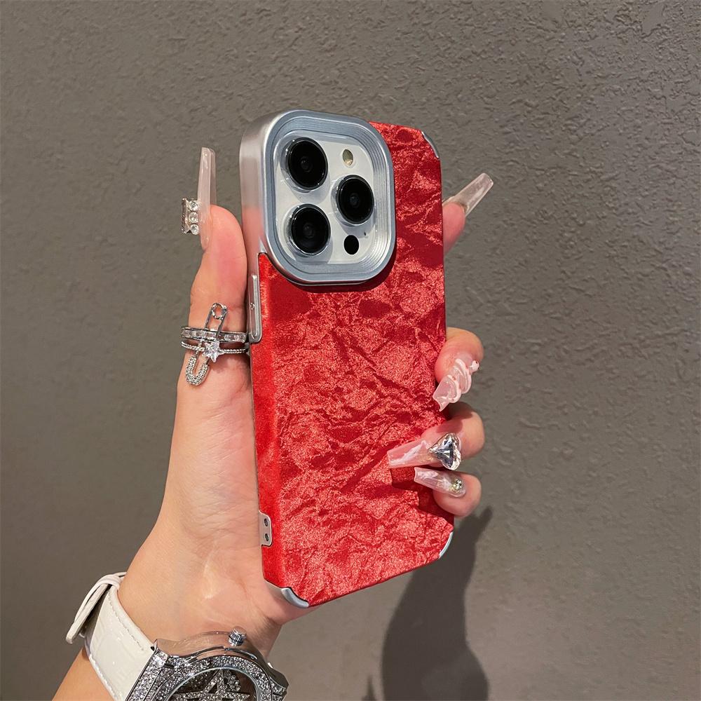 Titaniumgrått skinndeksel med ismønster til iPhone 16 15 14 13 12 11 Pro Max, fullstendig støtsikkert galvanisert hardt bakdeksel