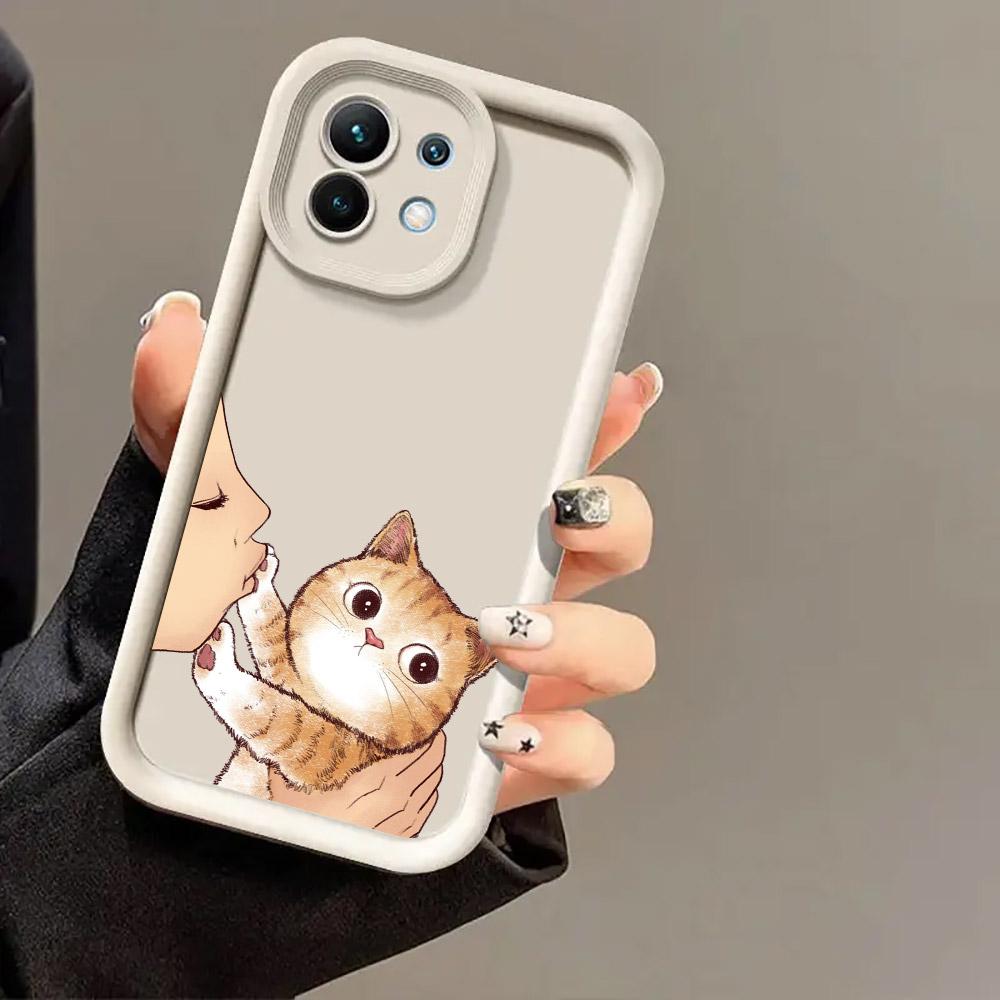 Phone Case For Xiaomi 14T 14 13T Pro 12 13 11 Lite POCO F3 F5 X3 X5 X6 M5s M6 Pro Soft Cover Cute Lovely Cat Kiss Refuse to kiss