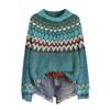 Women's Casual Long Sleeve Round Neck Soft Printed Sweater Pullover for Fall Winter