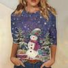 3/4 Sleeve Shirts For Women Print Christmas Tees Blouses Casual Plus Size Basic Tops Pullover