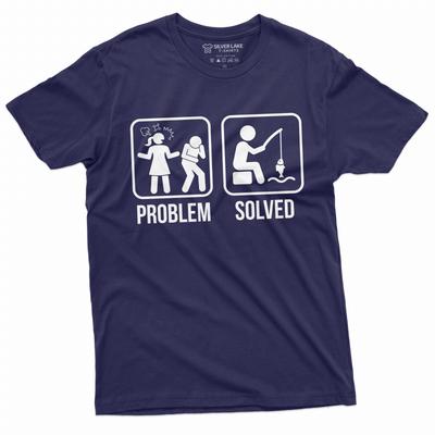 Mens Funny Problem Solved Fishing T-Shirt Fisherman Gift Tee Fishing Lover Shirt
